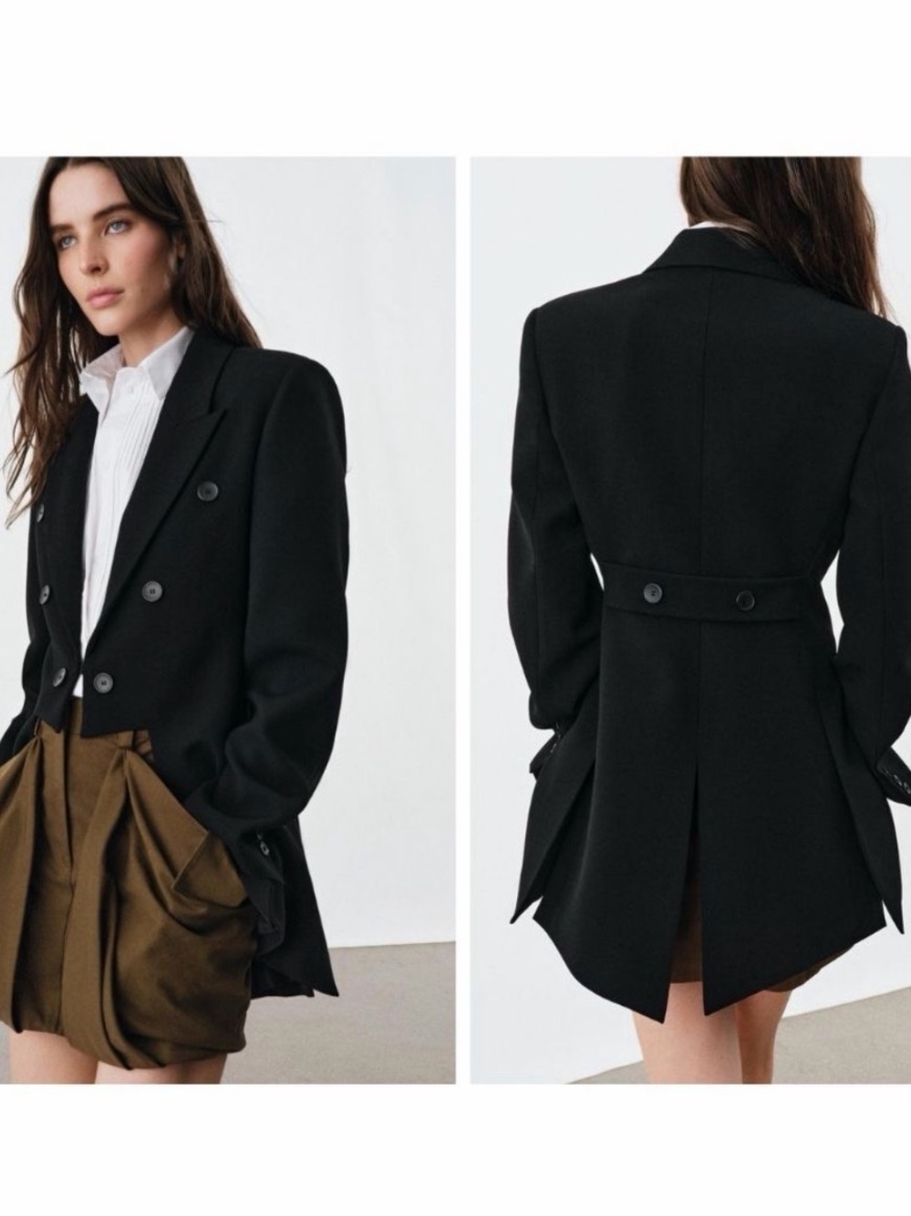 Zara ZW Collection Black Asymmetric Tailored Blazer XS